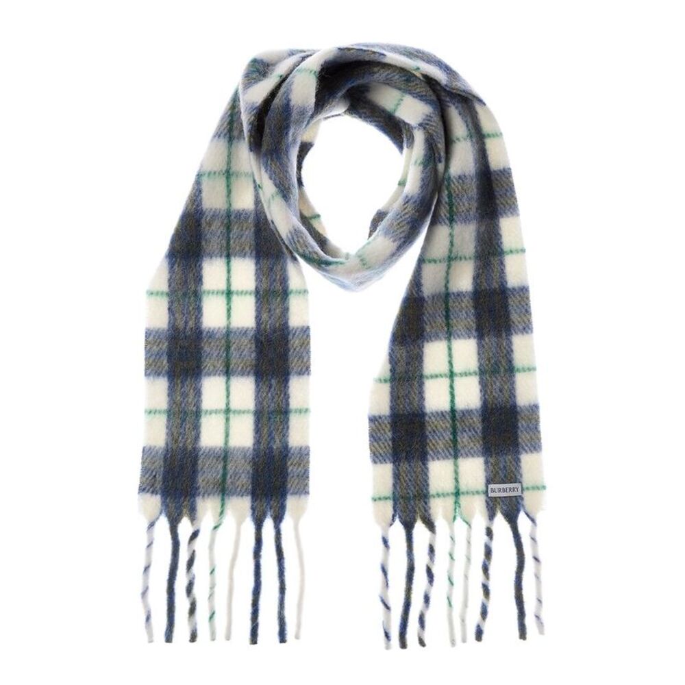 Burberry Check Wool-Blend Scarf, Blue